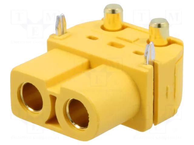 Connector: DC supply; socket; XT60; female; PIN: 2; on PCBs; THT AMASS XT60PW-F