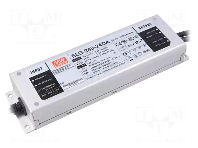 Power supply: switching; LED; 240W; 24VDC; 10A; 100÷305VAC; IP67 MEAN WELL ELG-240-24DA