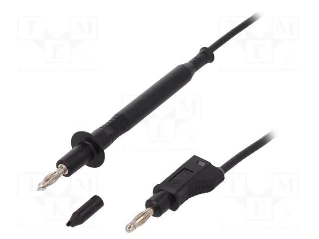 Test lead; 60VDC; 20A; probe tip,banana plug 4mm; Len: 1m; black ELECTRO-PJP PJ4112F4-100-B
