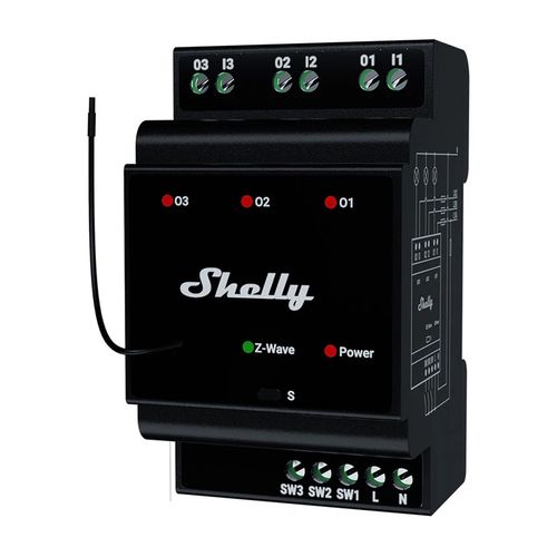Shelly Qubino Wave Pro 3 Z-Wave 3 channel DIN rail relay, Shelly WavePro3