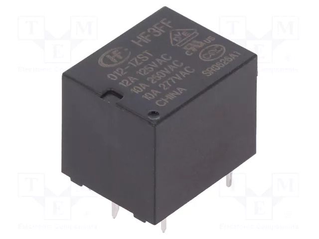 Relay: electromagnetic; SPDT; Ucoil: 12VDC; 10A; 10A/277VAC; PCB HONGFA RELAY HF3FF/012-1ZST