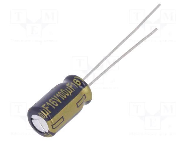 Capacitor: electrolytic; low ESR; THT; 100uF; 16VDC; Ø6.3x11.2mm PANASONIC EEUFC1C101