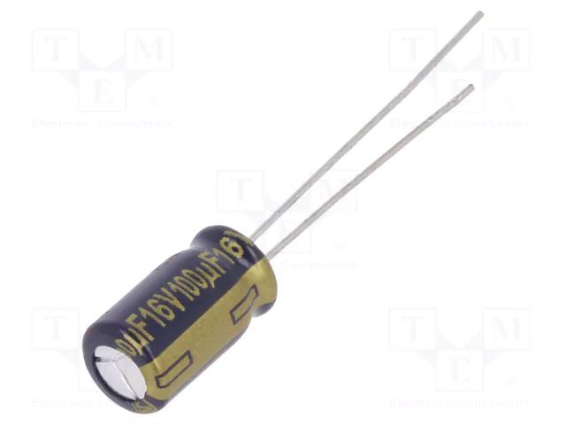 Capacitor: electrolytic; low ESR; THT; 100uF; 16VDC; Ø6.3x11.2mm PANASONIC EEUFC1C101