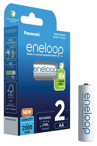 Rechargeable Battery HR06 (AA) 1.2V 2000mAh Ni-Mh BK-3MCDE/2BE Panasonic eneloop  2pcs set 5410853064176