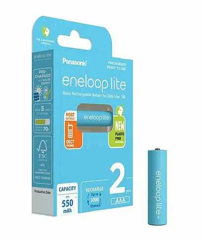 2 x Panasonic Eneloop Lite DECT NEW R03 AAA 550mAh batteries BK-4LCCE/2DE (blister) 5410853065005 5410853065005