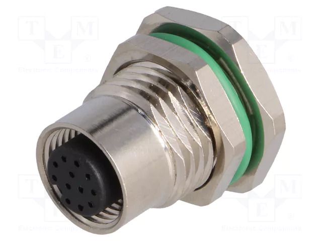 Connector: M12; socket; PIN: 12; female; 30V; straight; IP67; THT BULGIN MBNI12RPF12APCPG9
