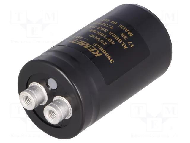 Capacitor: electrolytic; 39mF; 25VDC; Ø36x62mm; Pitch: 12.8mm; ±20% KEMET ALS80A393DB025