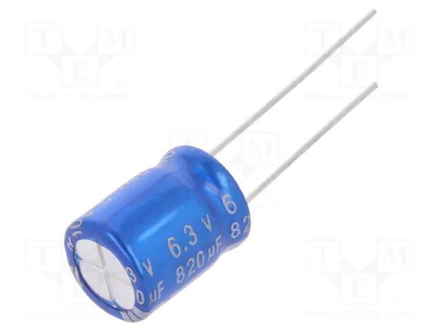 Capacitor: electrolytic; THT; 820uF; 6.3VDC; Ø10x12mm; Pitch: 5mm Jb Capacitors JRG-820U/6.3