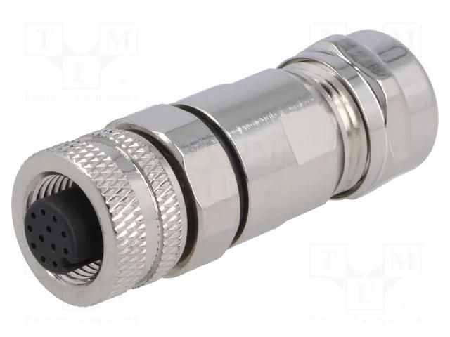 Connector: M12; plug; PIN: 12; female; 30V; IP67; soldering; 1.5A BULGIN MBNI12FBF12ASCPG9