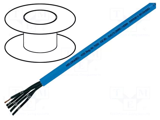 Wire; OZ-BL; 5x1mm2; unshielded; 300V,500V; Cu; stranded; blue HELUKABEL OZ-BL5X1