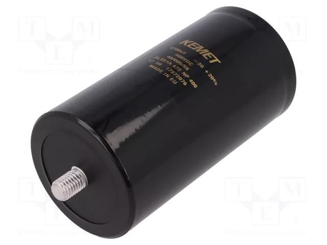 Capacitor: electrolytic; 4.7mF; 400VDC; Ø77x146mm; Pitch: 31.8mm KEMET ALS31A472NP400
