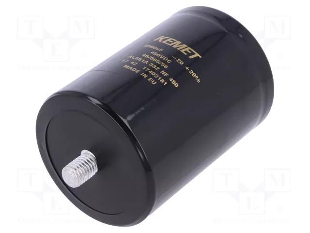Capacitor: electrolytic; 3.3mF; 450VDC; Ø77x105mm; Pitch: 31.8mm KEMET ALS31A332NF450