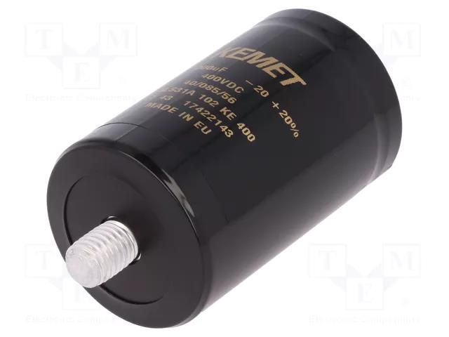 Capacitor: electrolytic; 1mF; 400VDC; Ø51x82mm; Pitch: 22.2mm; ±20% KEMET ALS31A102KE400