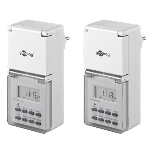 Set of 2, Digital Timer IP44, white - easy-to-use digital time switch 55545