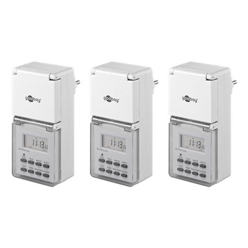 Set of 3, Digital Timer IP44, white - easy-to-use digital time switch 55546