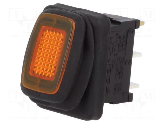 ROCKER; SPST; Pos: 2; ON-OFF; 10A/250VAC; orange; IP65; neon lamp SCI R13-66B8-02-BBY