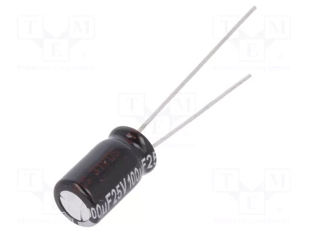 Capacitor: electrolytic; low ESR; THT; 100uF; 25VDC; Ø6.3x11mm PANASONIC EEUEB1E101S