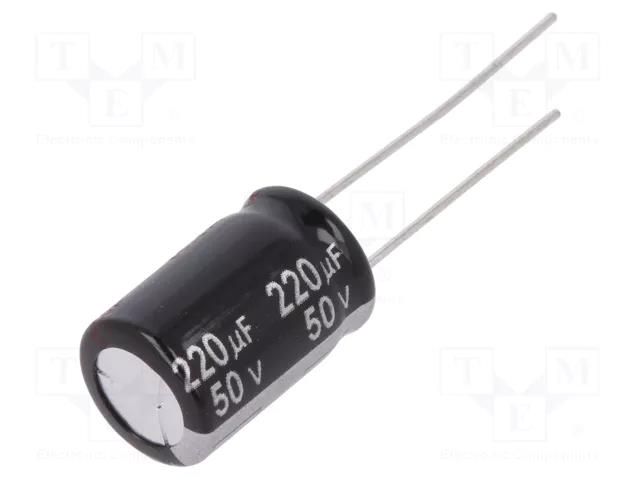 Capacitor: electrolytic; THT; 220uF; 50VDC; Ø10x16mm; Pitch: 5mm PANASONIC EEUEB1H221