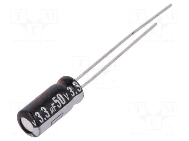 Capacitor: electrolytic; THT; 3.3uF; 50VDC; Ø5x11mm; Pitch: 2mm PANASONIC EEUEB1H3R3S