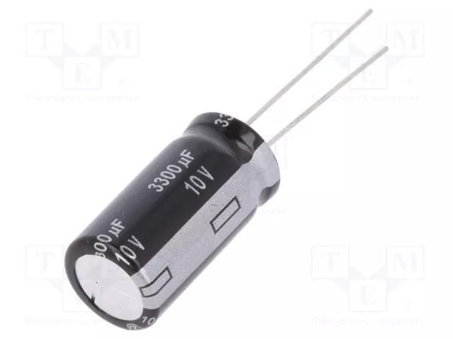 Capacitor: electrolytic; THT; 3300uF; 10VDC; Ø12.5x25mm; Pitch: 5mm PANASONIC EEUEB1A332