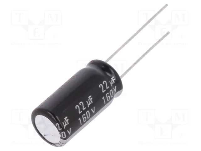 Capacitor: electrolytic; THT; 22uF; 160VDC; Ø10x20mm; Pitch: 5mm PANASONIC EEUEB2C220