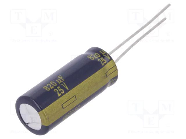 Capacitor: electrolytic; low ESR; THT; 820uF; 25VDC; Ø10x25mm; ±20% PANASONIC EEUFC1E821