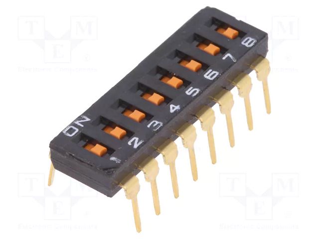 Switch: DIP-SWITCH; Poles number: 8; ON-OFF; 0.025A/24VDC; Pos: 2 OMRON Electronic Components A6T-8101