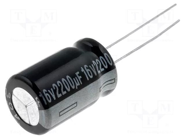 Capacitor: electrolytic; THT; 2200uF; 16VDC; Ø12x20mm; Pitch: 5mm SAMWHA RD1C228M12020BB