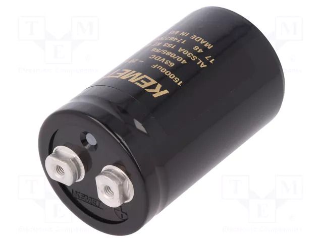 Capacitor: electrolytic; 15mF; 63VDC; Ø51x82mm; Pitch: 22.2mm; ±20% KEMET ALS30A153KE063