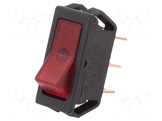 ROCKER; SPST; Pos: 2; ON-OFF; 20A/12VDC; red; neon lamp; R13-249-DC SCI R13-249B-01-BR