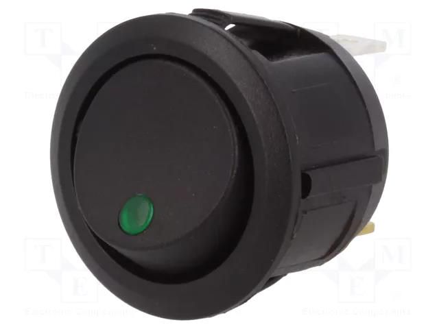 ROCKER; SPST; Pos: 2; ON-OFF; 20A/14VDC; green; LED,point; 14V; 50mΩ SCI R13-112B2-02-BBG