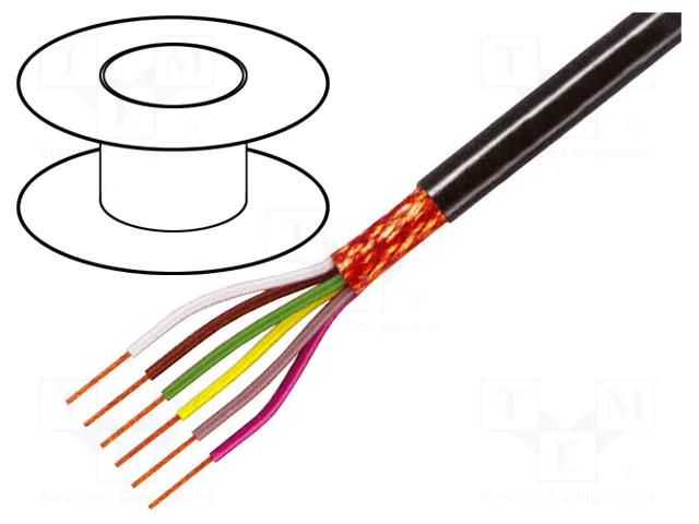 Wire; 6x0.75mm2; shielded,braid made of copper wires; black; 49V TASKER TAS-C6075