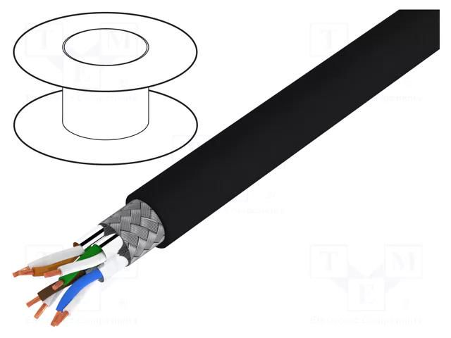 Wire; Alpha Essential Flexing Ethernet,S/FTP; 4x2x26AWG; 7; Cu ALPHA WIRE 74004-BK002