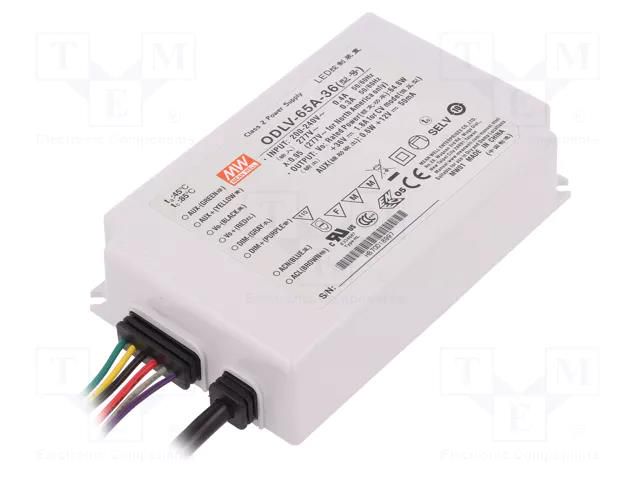 Power supply: switching; LED; 65W; 36VDC; 1.8A; 180÷295VAC; IP67 MEAN WELL ODLV-65A-36