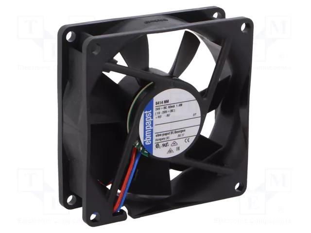 Fan: DC; axial; 24VDC; 80x80x25mm; 58m3/h; 27dBA; ball; 2600rpm EBM-PAPST 8414NM