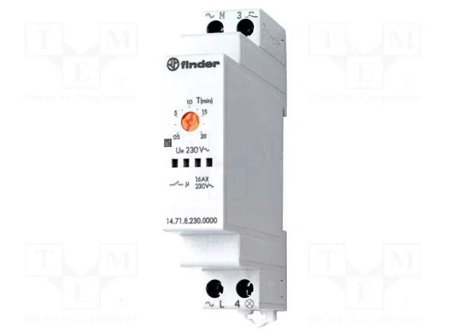 Staircase timer; for DIN rail mounting; 230VAC; SPST-NO; IP20 FINDER 14.91.8.230.0000