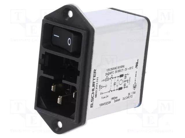 Connector: AC supply; socket; male; 2A; 250VAC; C14 (E),shielded SCHURTER DD12.2111.111