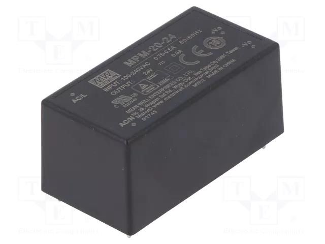 Converter: AC/DC; 20W; Uin: 80÷264VAC; 24VDC; Iout: 900mA; OUT: 1; 87% MEAN WELL MPM-20-24