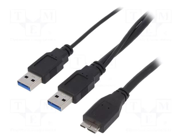 Cable; USB 3.0; USB A plug x2,USB B micro plug; nickel plated LOGILINK CU0072