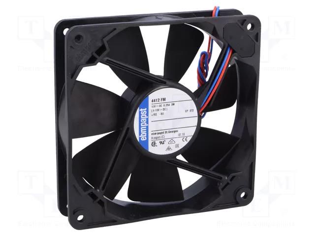 Fan: DC; axial; 12VDC; 119x119x25mm; 140m3/h; 38dBA; ball; 2400rpm EBM-PAPST 4412FM