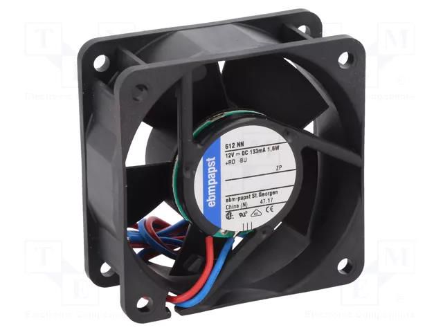 Fan: DC; axial; 12VDC; 60x60x25mm; 42m3/h; 35dBA; ball; 5100rpm EBM-PAPST 612NN