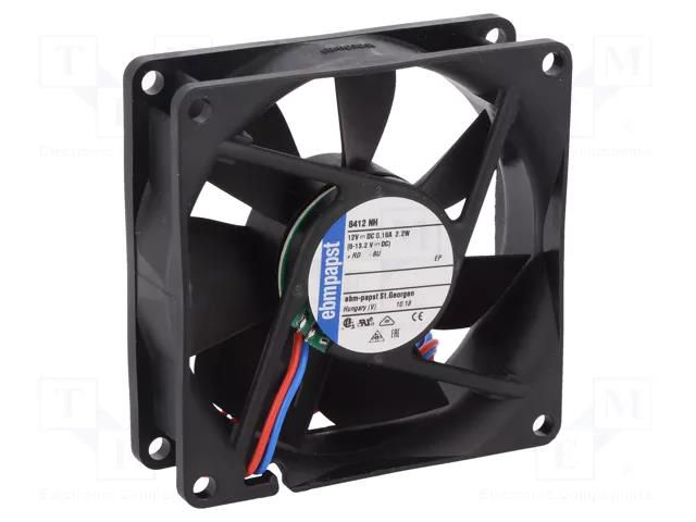 Fan: DC; axial; 12VDC; 80x80x25mm; 79m3/h; 37dBA; ball; 3600rpm EBM-PAPST 8412NH