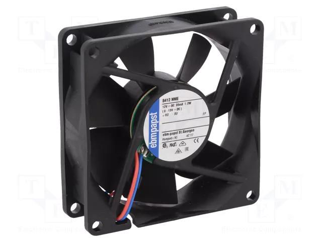 Fan: DC; axial; 12VDC; 80x80x25mm; 58m3/h; 27dBA; ball; 2600rpm EBM-PAPST 8412NME