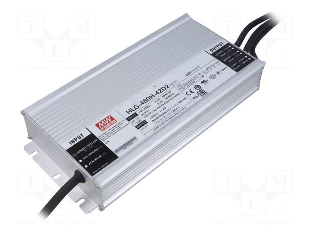 Power supply: switching; LED; 480W; 42VDC; 11.4A; 90÷305VAC; IP67 MEAN WELL HLG-480H-42D2
