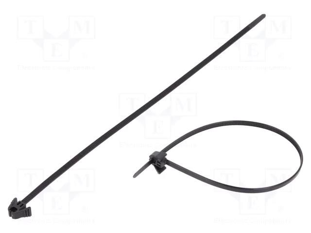 Cable tie; multi use,inside serrated with release mechanism HELLERMANNTYTON REZ300-PA66-BK