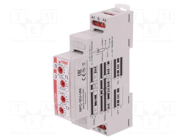 Timer; 1s÷10days; SPDT; 250VAC/16A,24VDC/16A; Usup: 12÷240VAC RELPOL RPC-1EU-UNI
