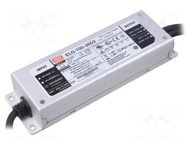 Power supply: switching; LED; 95.76W; 36VDC; 2.66A; 100÷305VAC MEAN WELL ELG-100-36D2