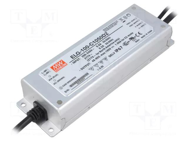 Power supply: switching; LED; 99.75W; 48÷95VDC; 1.05A; 100÷305VAC MEAN WELL ELG-100-C1050D2