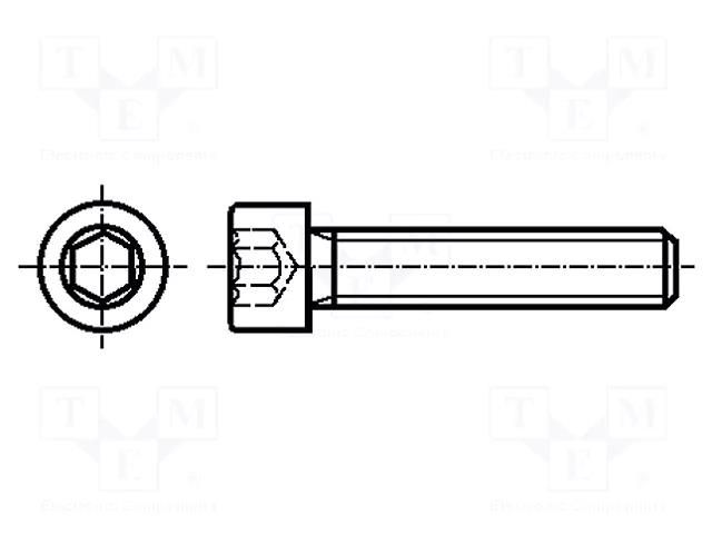 Screw; M3x20; 0.5; Head: cheese head; hex key; HEX 2.5mm; DIN 912 BOSSARD B3X20/BN612
