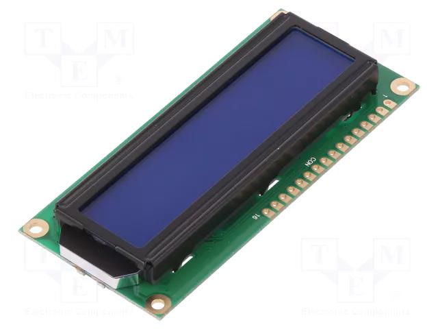 Display: LCD; alphanumeric; STN Negative; 16x2; blue; 80x36x10mm RAYSTAR OPTRONICS RC1602B2-BIW-JSX